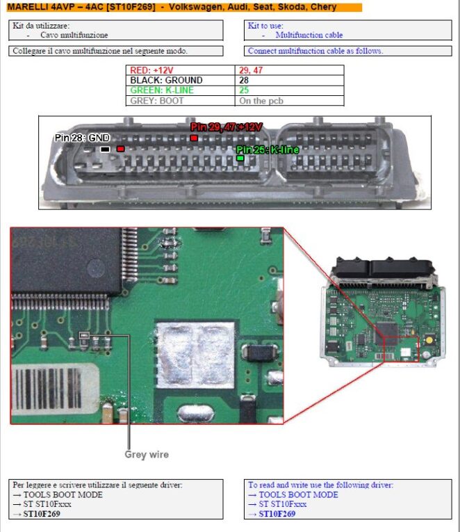 How to use KT200 read and write Marelli 4AVP?