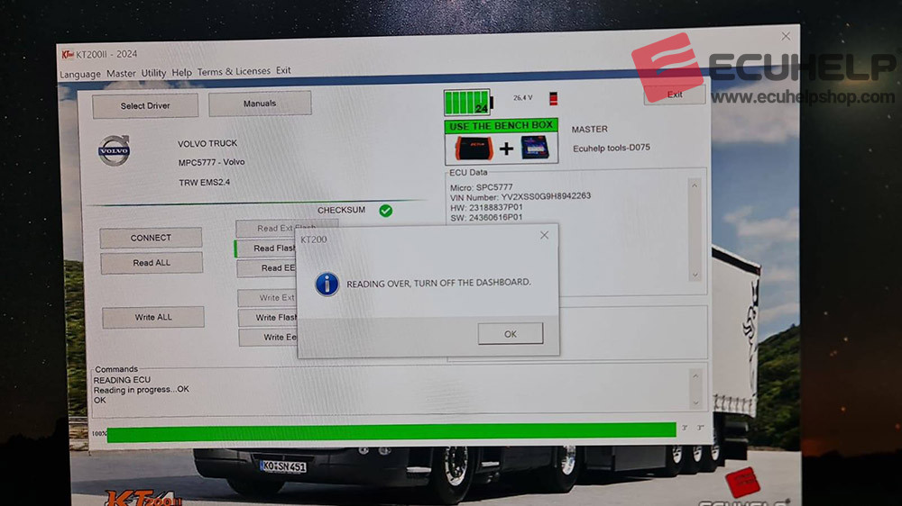 KT200II read/write Volvo trw ems 2.4 on Bench-02