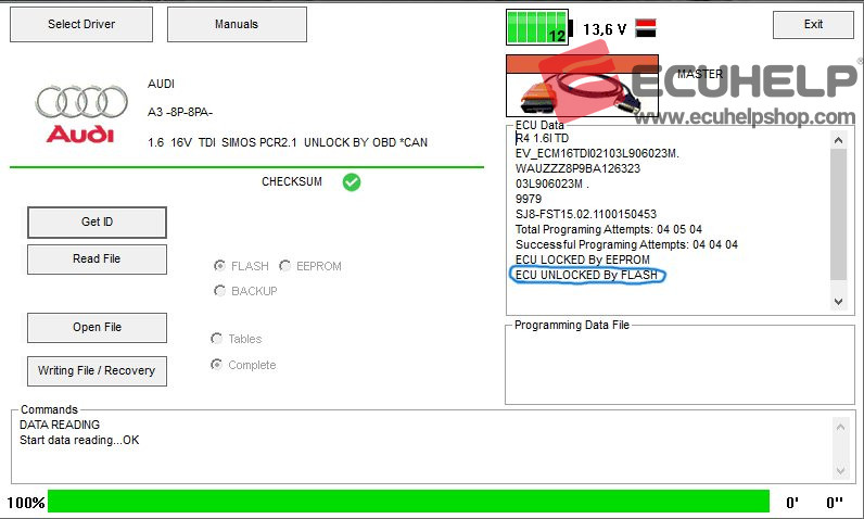 KT200II successfully reading the PCR 2.1 ECU