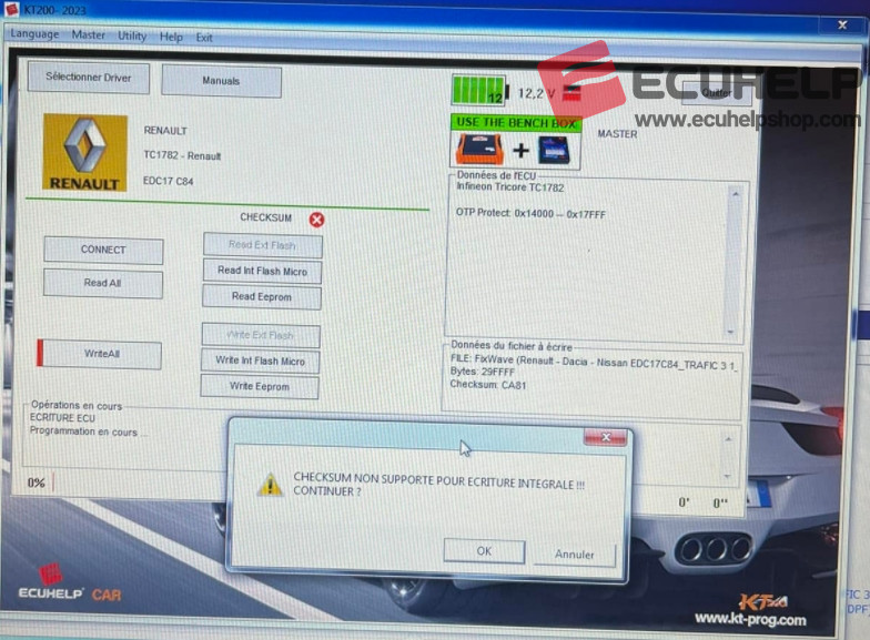 How to fix KT200 Renault EDC17C84 bench checksum problem